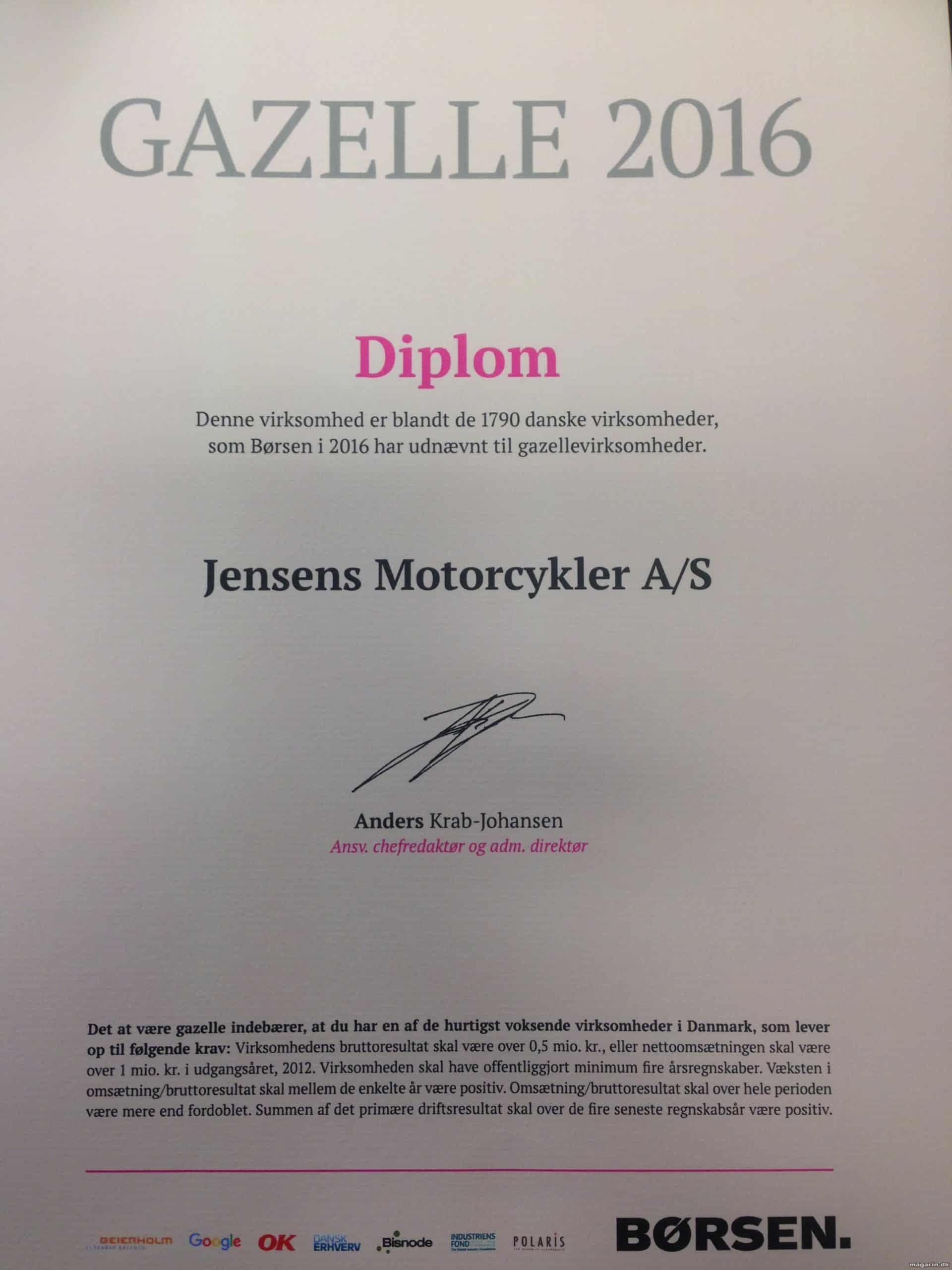 Jensens Motorcykler kåret som Gazelle virksomhed