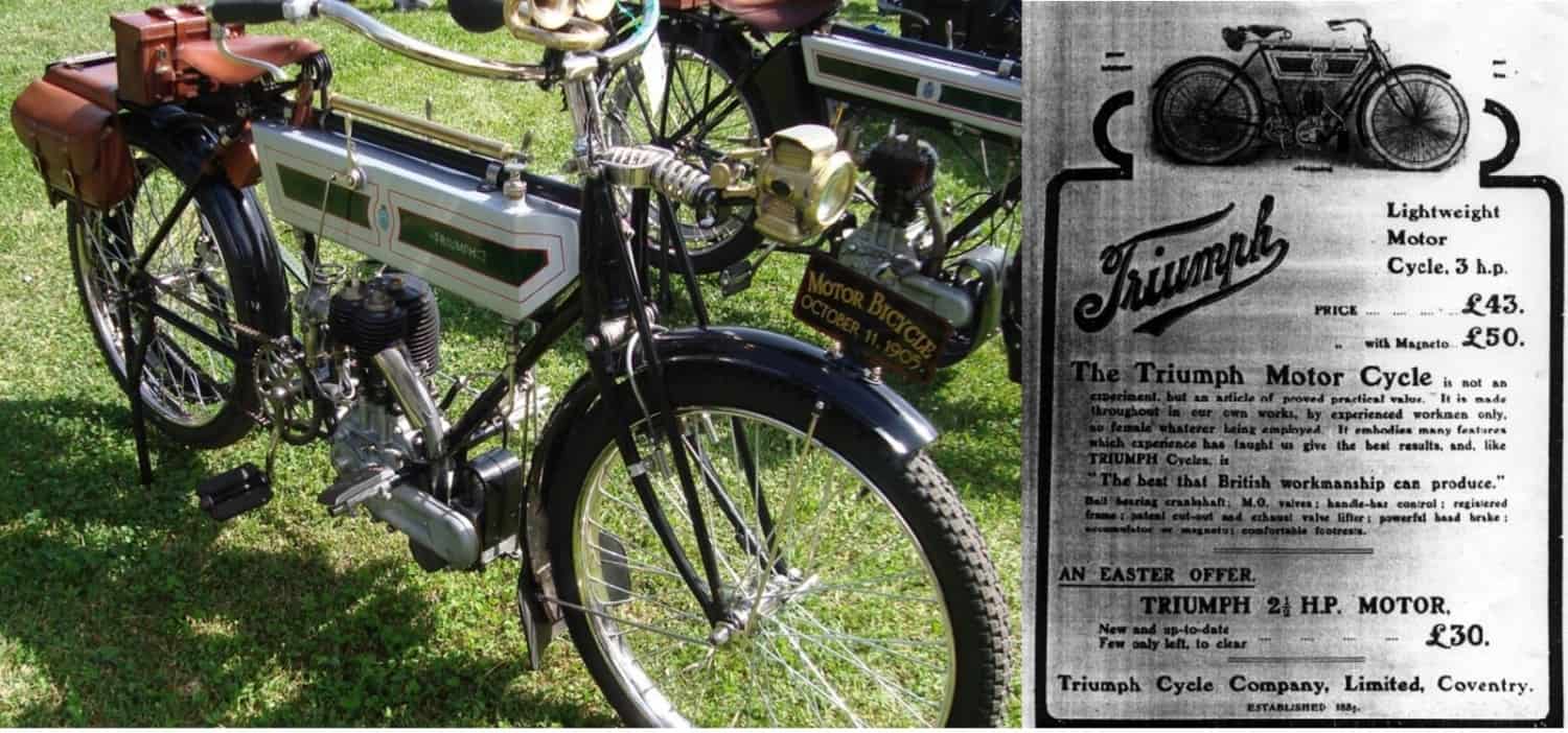 Den aller første Triumph motorcykel fra 1901 udstilles